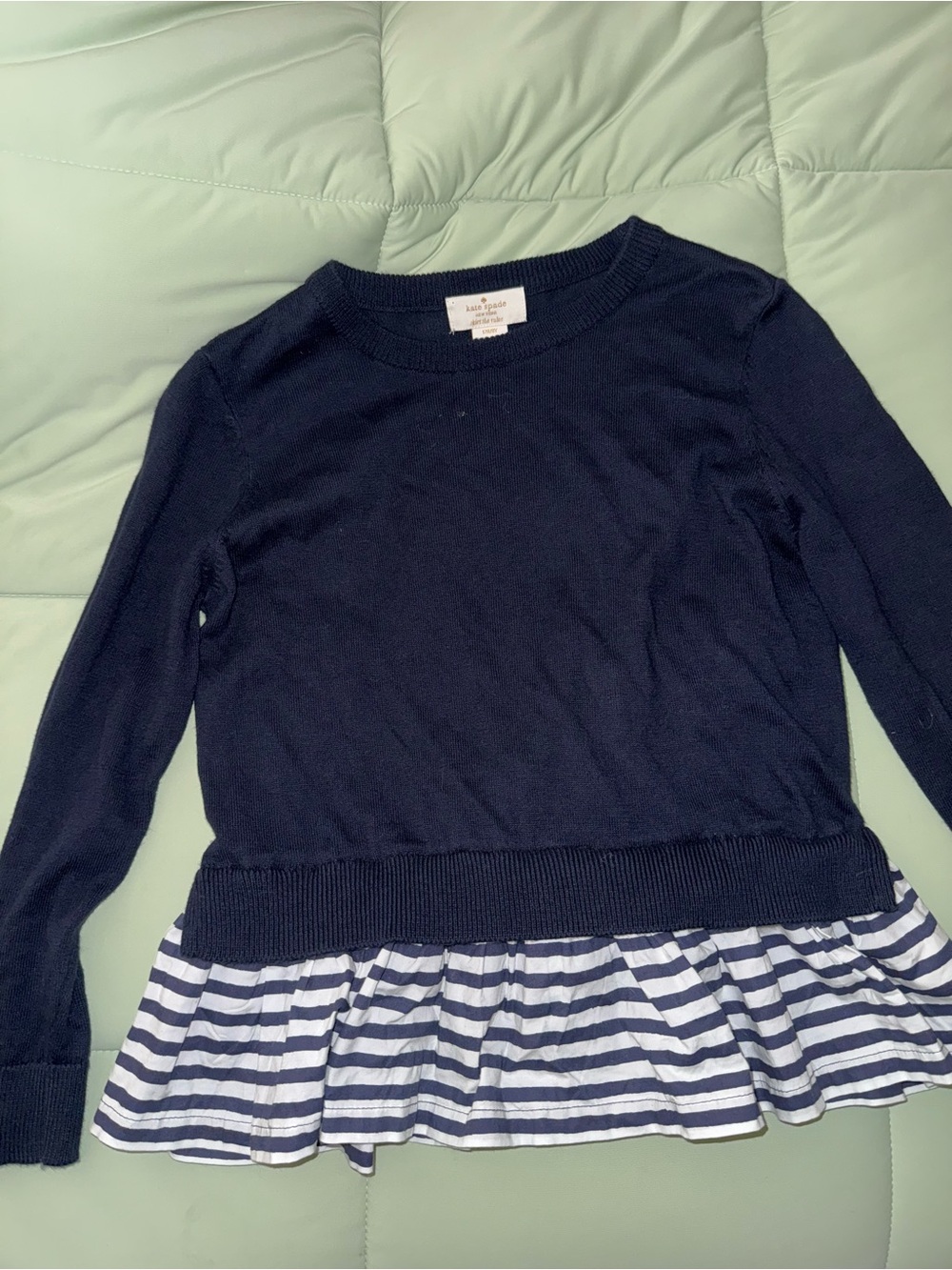 kate spade Navy Knit Long-Sleeve Top with White & Navy Striped Peplum